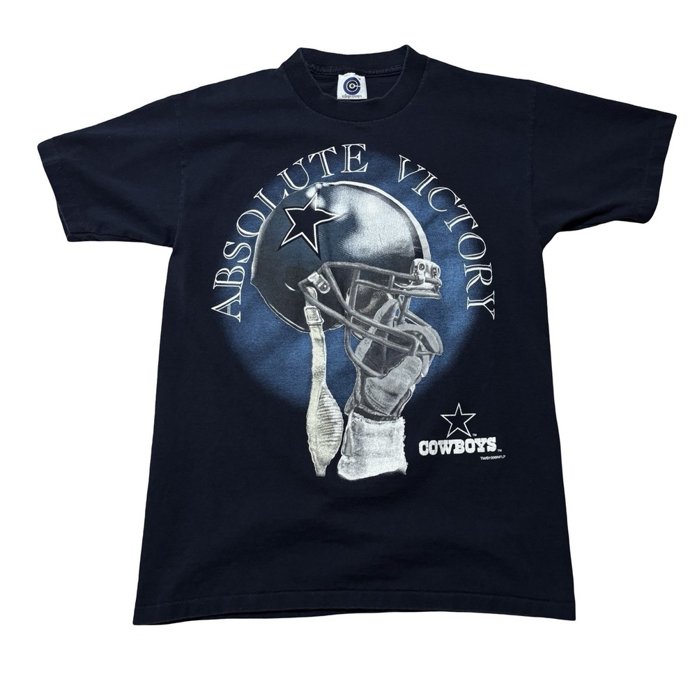 Vintage 90s Dallas Cowboys Big Graphic Single Stitch T Shirt Navy Size M 19 x 27